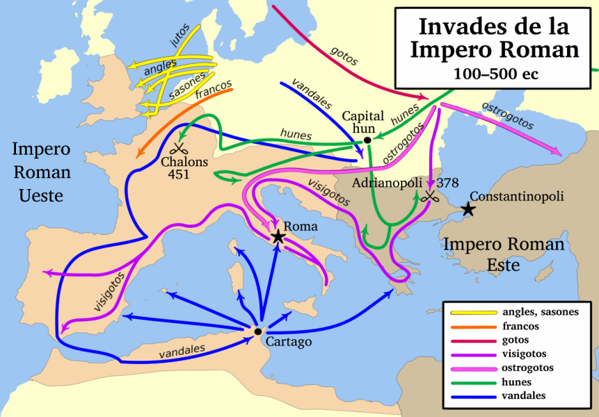 Vias prendeda par la invadores barbar de la Impero Roman.