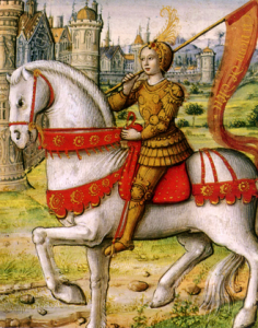 Jeanne d’Arc ia gida un armada franses contra la engleses en la Gera de Sento Anios e ia susede para la avansa engles. El ia es caturada par la engleses cuando los ia es en batalia, e ia es portada a Rouen per sua prosede legal.